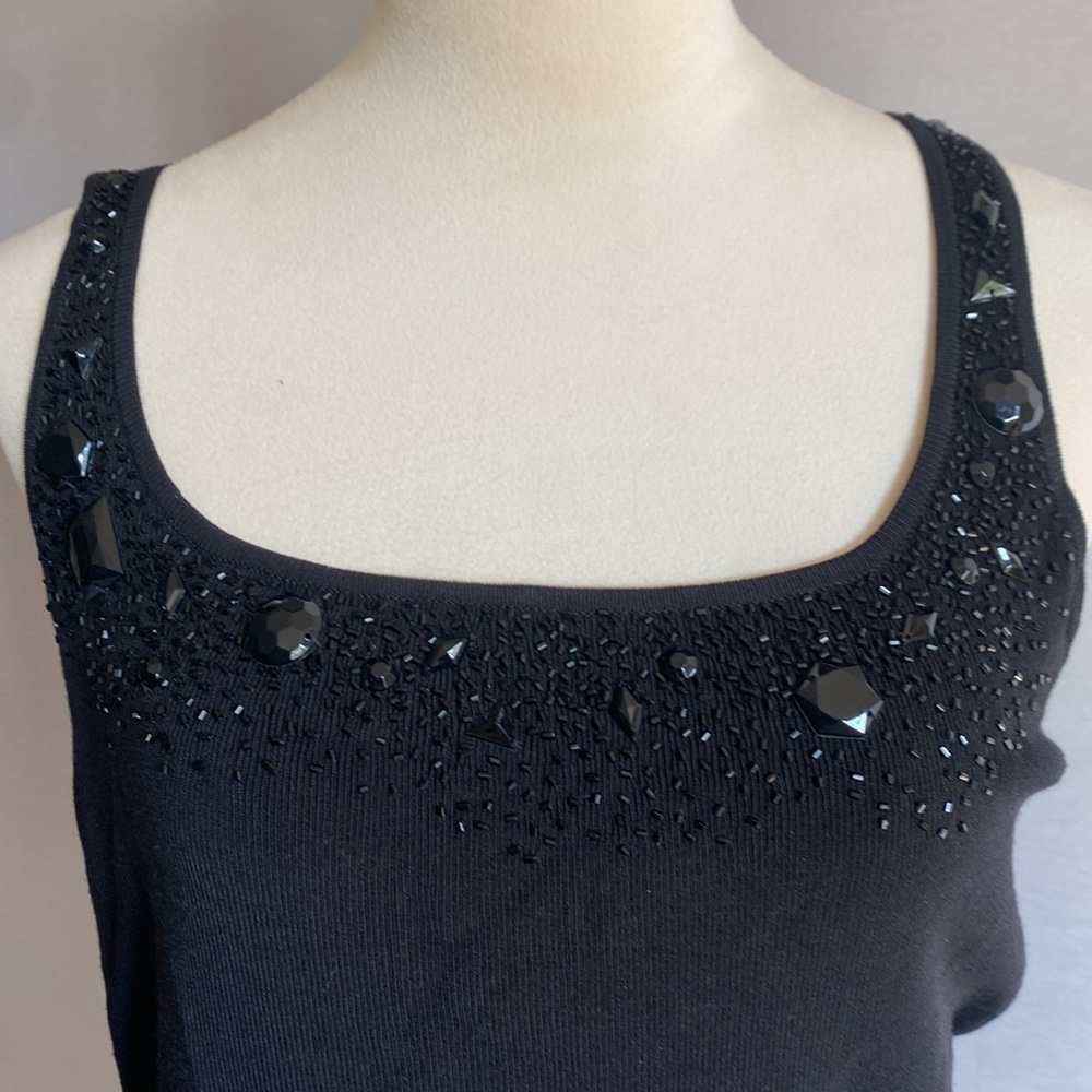 CARMEN MARC VALVO Black Embellished Tank Top and sweater twin set beaded - Picture 5 of 8